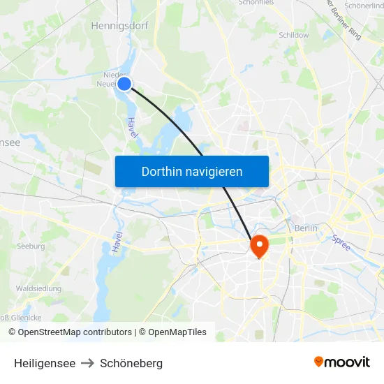 Heiligensee to Schöneberg map
