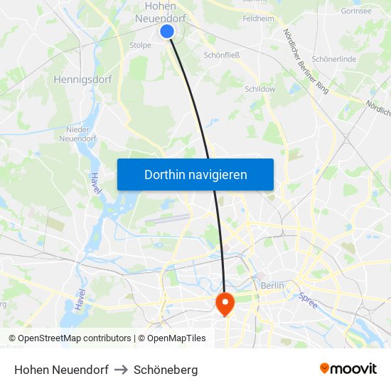 Hohen Neuendorf to Schöneberg map