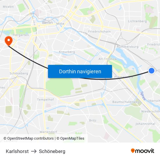 Karlshorst to Schöneberg map