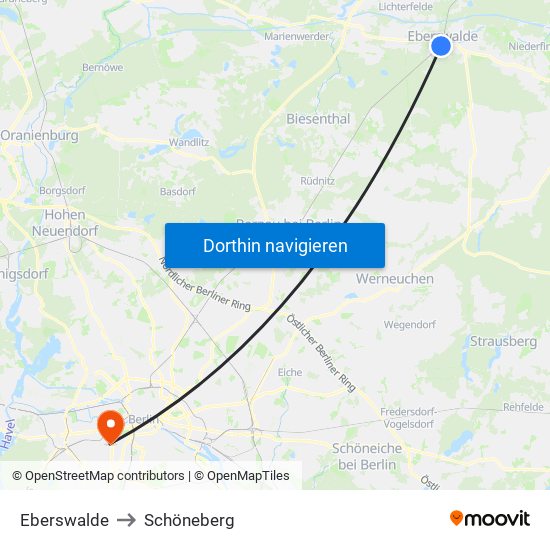 Eberswalde to Schöneberg map