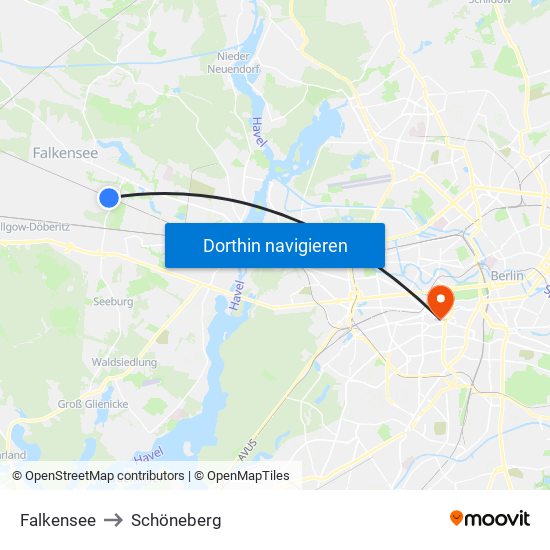 Falkensee to Schöneberg map