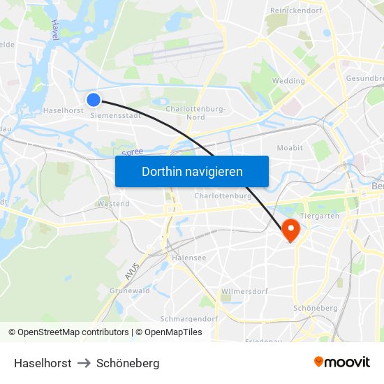 Haselhorst to Schöneberg map