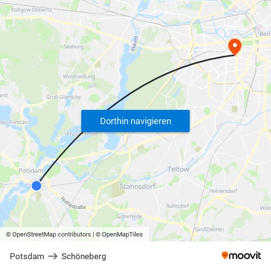 Potsdam to Schöneberg map
