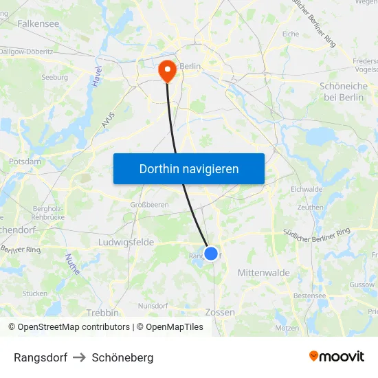 Rangsdorf to Schöneberg map