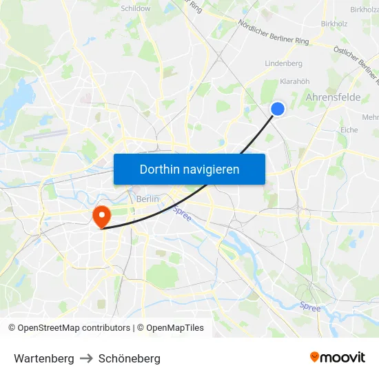 Wartenberg to Schöneberg map