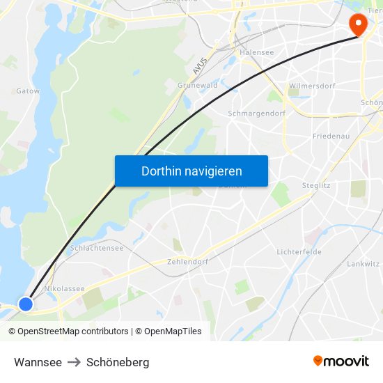 Wannsee to Schöneberg map