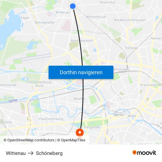 Wittenau to Schöneberg map