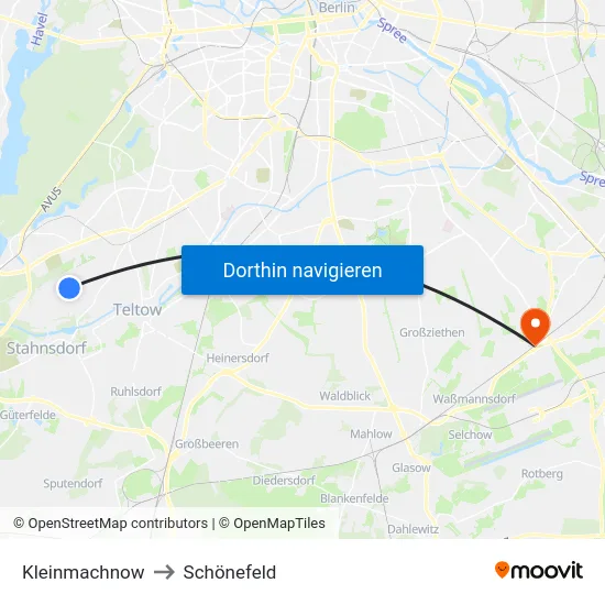 Kleinmachnow to Schönefeld map