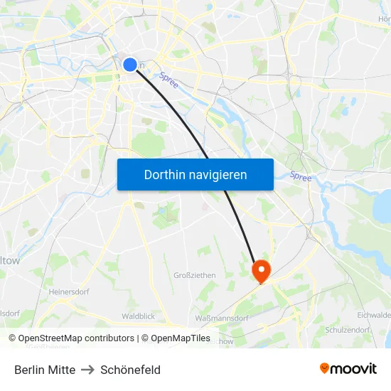 Berlin Mitte to Schönefeld map