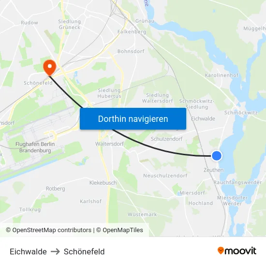 Eichwalde to Schönefeld map