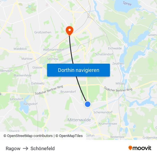 Ragow to Schönefeld map