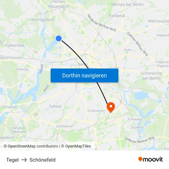 Tegel to Schönefeld map