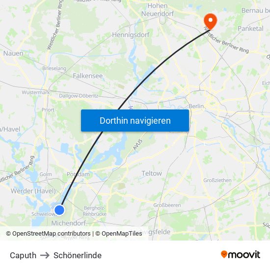 Caputh to Schönerlinde map