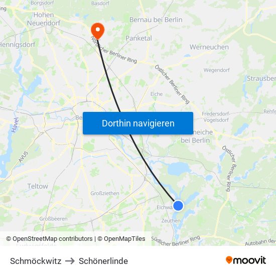 Schmöckwitz to Schönerlinde map