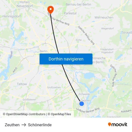 Zeuthen to Schönerlinde map