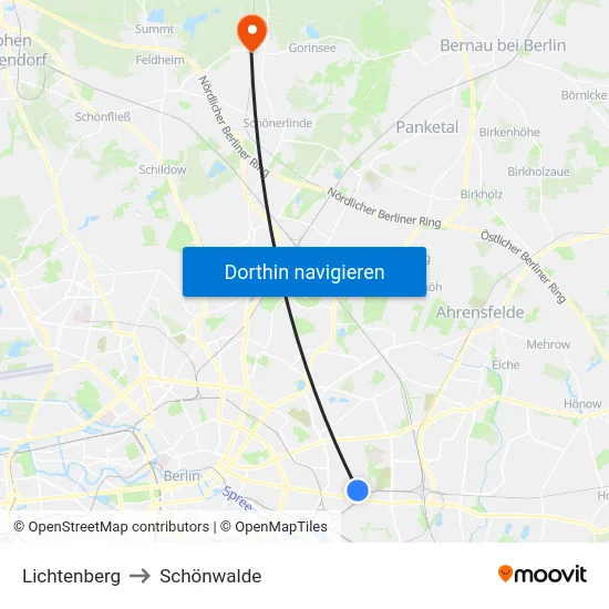 Lichtenberg to Schönwalde map