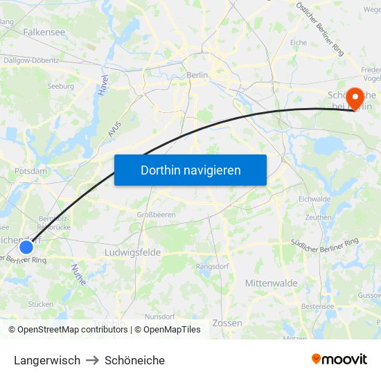 Langerwisch to Schöneiche map