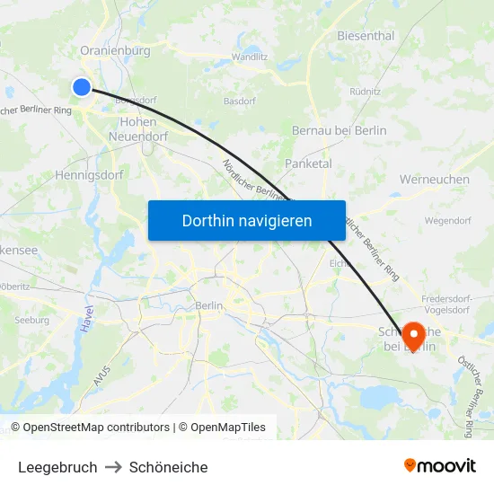 Leegebruch to Schöneiche map