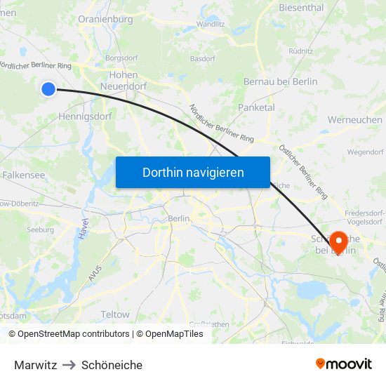 Marwitz to Schöneiche map