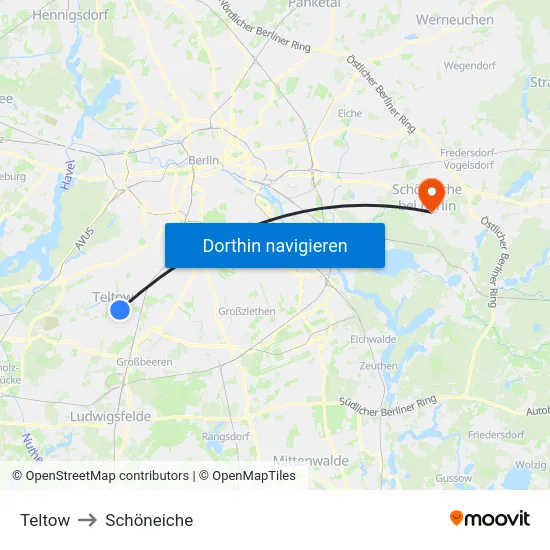 Teltow to Schöneiche map