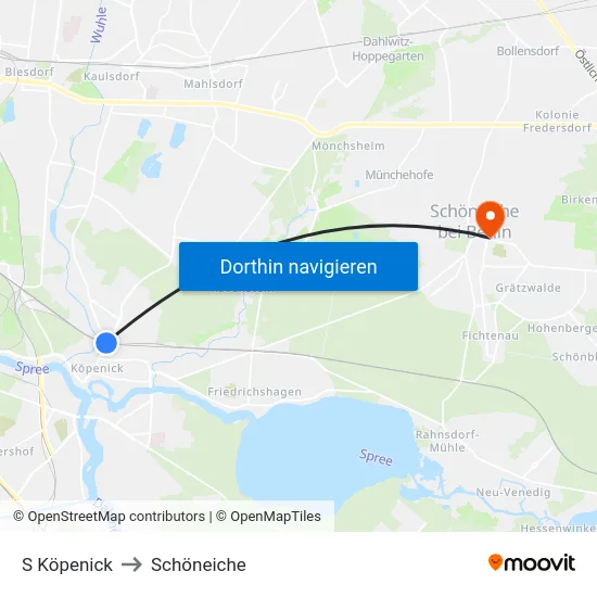 S Köpenick to Schöneiche map
