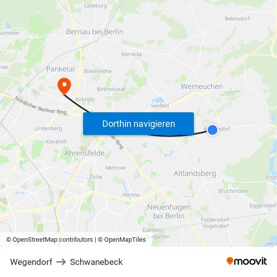 Wegendorf to Schwanebeck map