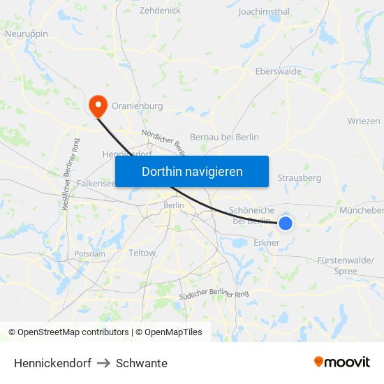 Hennickendorf to Schwante map