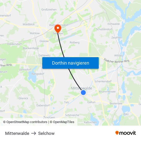 Mittenwalde to Selchow map