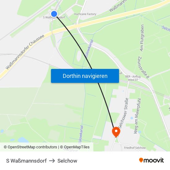 S Waßmannsdorf to Selchow map