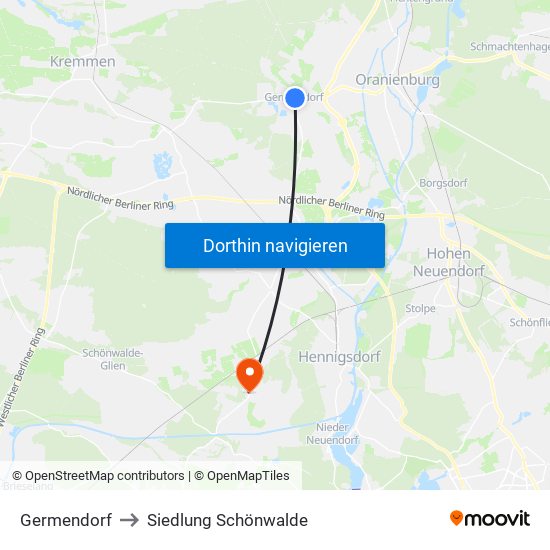 Germendorf to Siedlung Schönwalde map