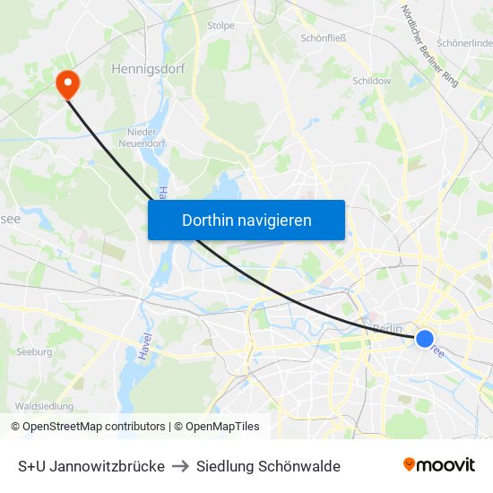 S+U Jannowitzbrücke to Siedlung Schönwalde map