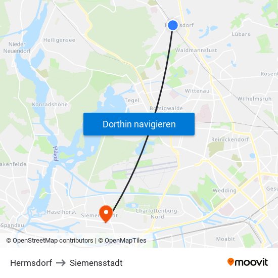 Hermsdorf to Siemensstadt map