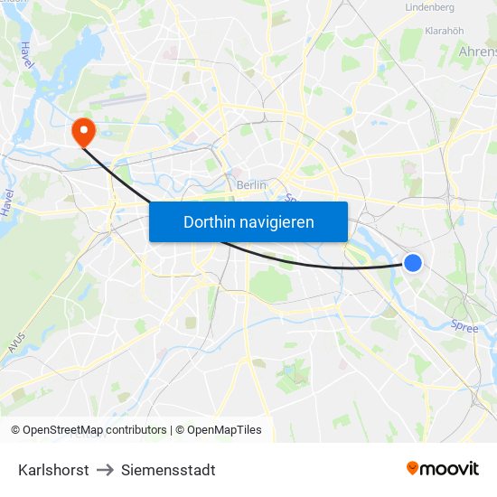 Karlshorst to Siemensstadt map
