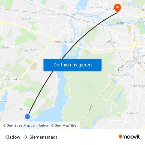 Kladow to Siemensstadt map