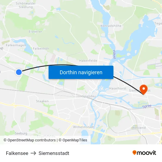 Falkensee to Siemensstadt map