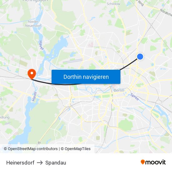 Heinersdorf to Spandau map
