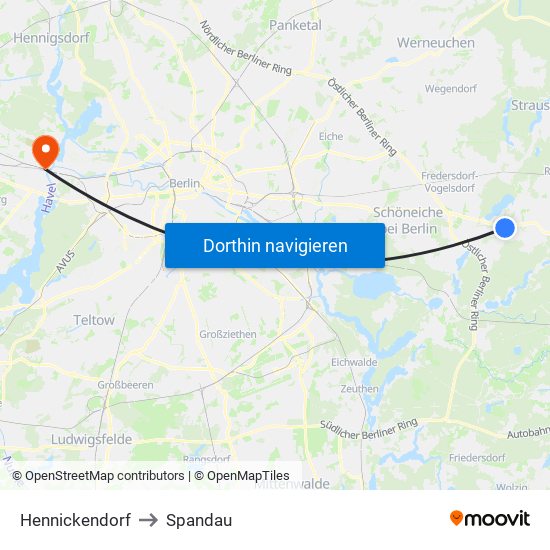 Hennickendorf to Spandau map