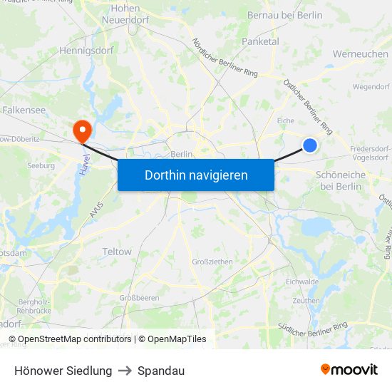 Hönower Siedlung to Spandau map