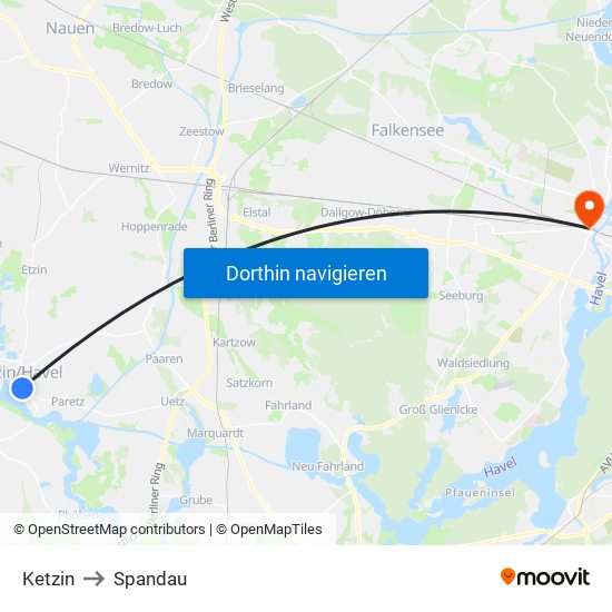 Ketzin to Spandau map
