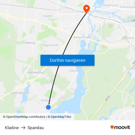 Kladow to Spandau map