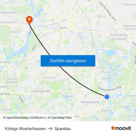 Königs Wusterhausen to Spandau map