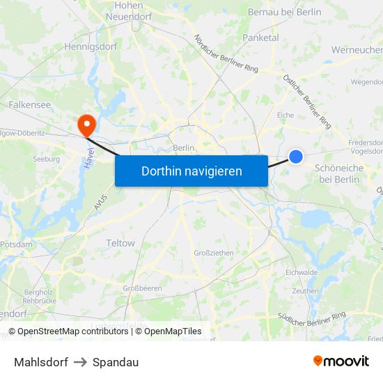 Mahlsdorf to Spandau map