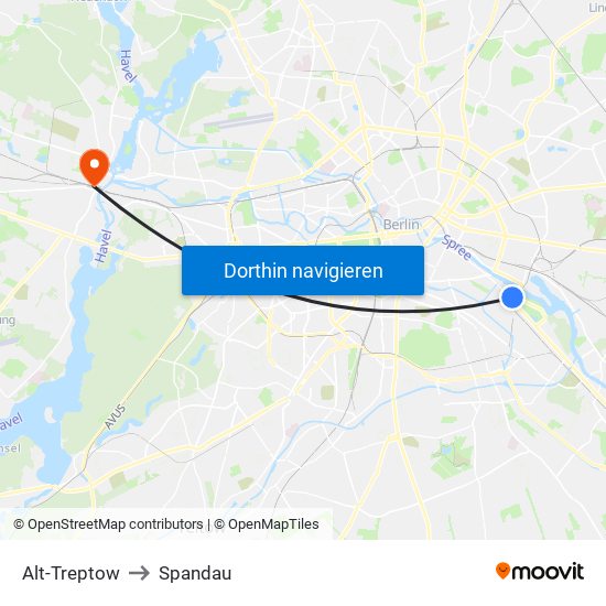 Alt-Treptow to Spandau map