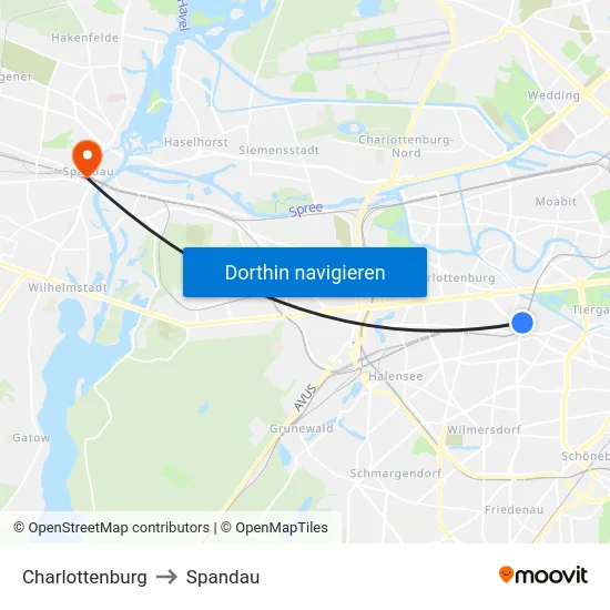 Charlottenburg to Spandau map