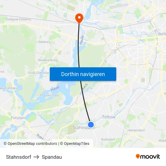 Stahnsdorf to Spandau map