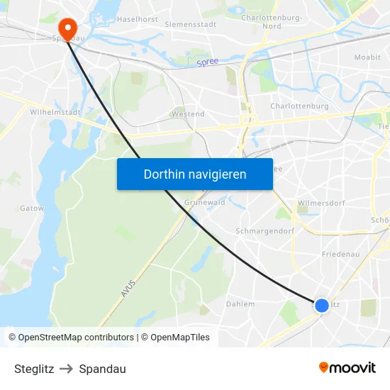 Steglitz to Spandau map