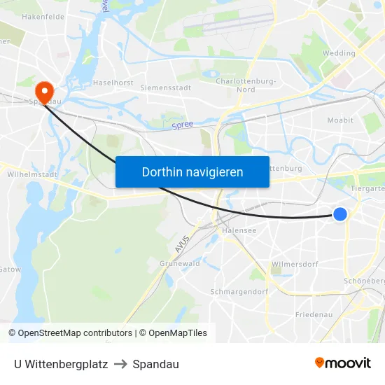 U Wittenbergplatz to Spandau map