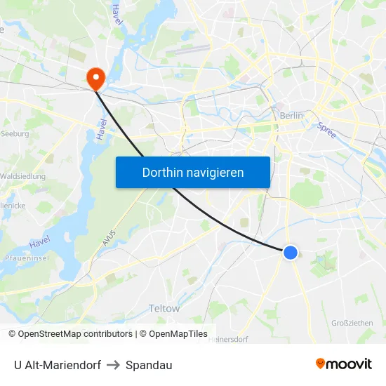 U Alt-Mariendorf to Spandau map