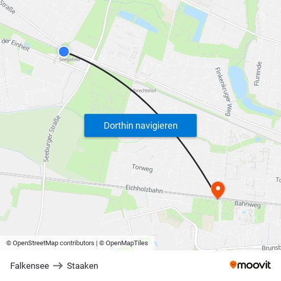 Falkensee to Staaken map