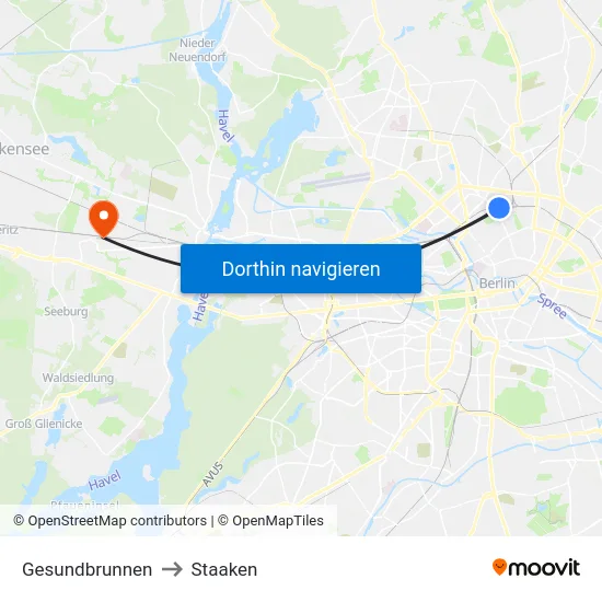 Gesundbrunnen to Staaken map